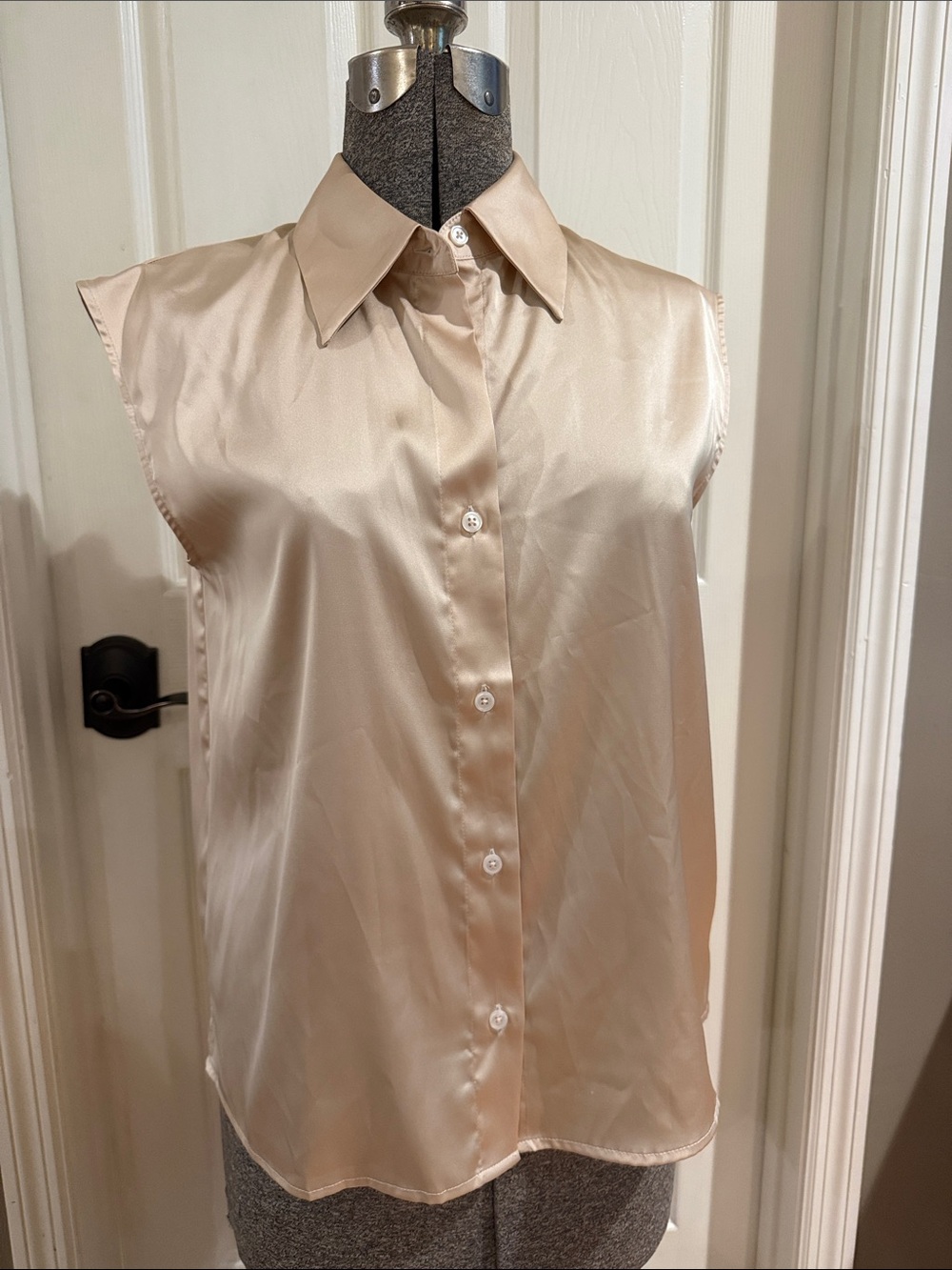 Banana Republic Sleeveless Satin Button-Down in Champagne Beige